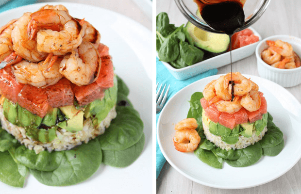 Salada de abacate de camarão e toranja