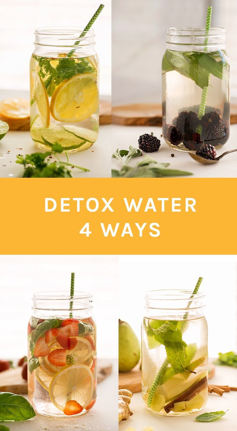 Aproveite os benefícios de saúde da saborosa Detox Water 4 Ways. Continue lendo para descobrir por que você precisa da Citrus Energy, da Blackberry Digest, da Lemonade Hydration e das bebidas de desintoxicação da Pear Vigor em sua vida!